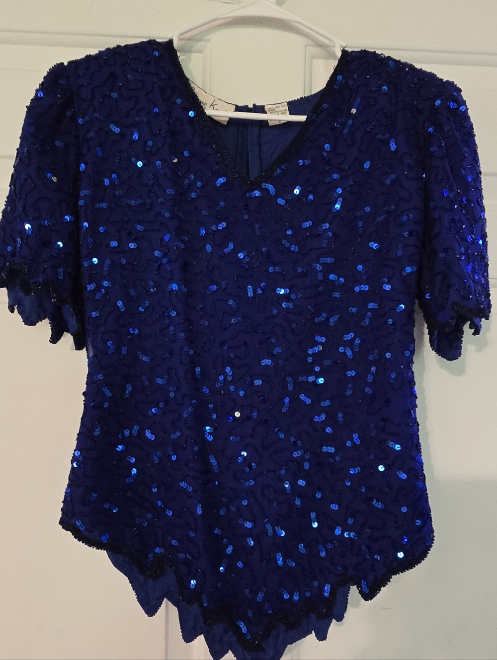 Laurence Kazar Royal Blue Sequin V-Neck Top